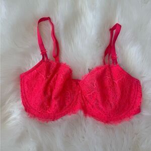 Victoria’s Secret wicked unlined lace balconette bra bright pink 38DD